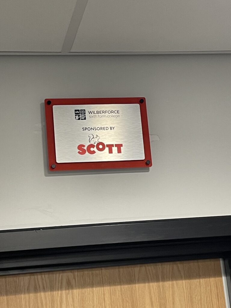 FR Scott-logo-above-the-new-FR Scott-metalwork-room-at-Wilberforce-college